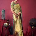 Mint Green Banarasi Silk Saree Golden Zari Woven Border Designer Blouse