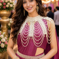Wine Pink Designer Ready to Wear Saree with Pearl Embellished Cape Blouse
