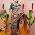 Mauve Silk Saree with Green Woven Border Traditional Design
