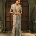 Silver Grey Embroidered Silk Saree with Zari Floral Work Wedding Wear