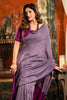Grey and Wine Dual Tone Silk Saree with Minimal Border Designer Blouse