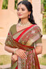 Red Olive Green Silk Blend Saree with Traditional Woven Border