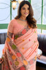 Elegant Peach Linen Cotton Saree with Floral Printed Border