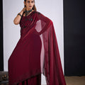 Wine Red Organza Silk Saree with Black Embroidered Blouse