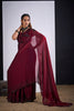 Wine Red Organza Silk Saree with Black Embroidered Blouse