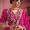Pink Silk Bandhani Lehariya Printed Saree Embroidered Stone Work Border