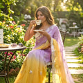 Lavender Yellow with Embroidered Border Lightweight Party Wear Saree
