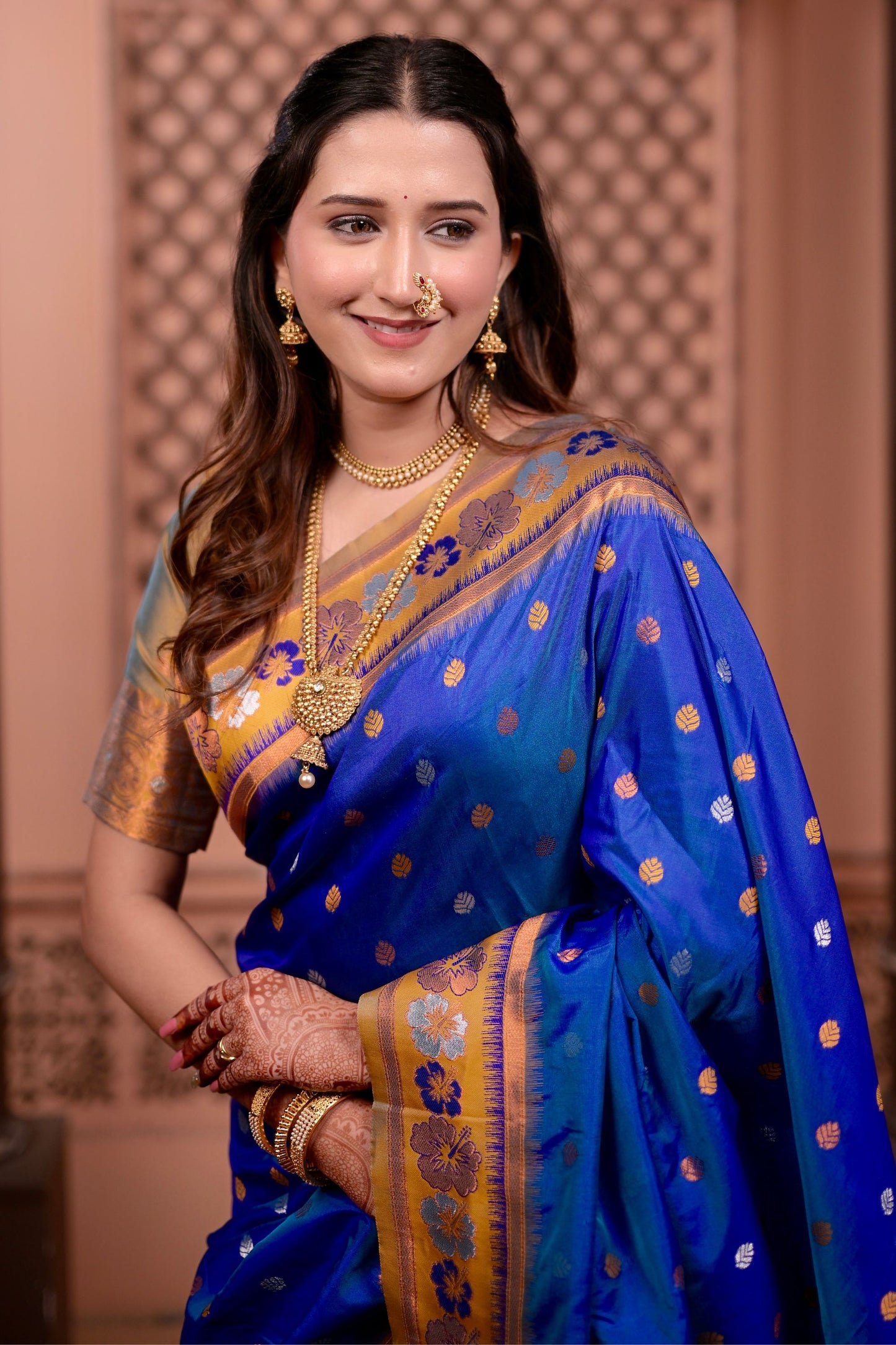 Royal Blue Paithani Silk Saree with Golden Zari Border