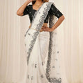 White Organza Saree with Black Embroidered Border