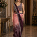  Wine Blush Pink Designer Saree Heavy Stone Blouse Ready To Wear Saree