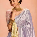Silver Grey Soft Silk Saree with Woven Butti Designer Blouse