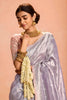 Silver Grey Soft Silk Saree with Woven Butti Designer Blouse