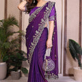 Purple Embroidered Saree with Designer Lace Border and Blouse