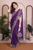 Purple Embroidered Saree with Designer Lace Border and Blouse