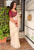 Off White Georgette Saree Golden Butti Designer Red Embroidered Blouse