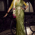 Olive Green Banarasi Silk Saree Rich Gold Zari Weaving Traditional Border