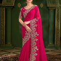  Rani Pink Silk Saree Golden Matching Blouse 