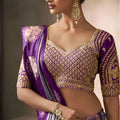 Elegant Grey Silk Saree with Contrast Purple Zari Border