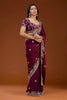 Wine Maroon Embroidered Silk Saree Designer Party Wear Saree