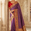 Purple Paithani Silk Saree Traditional Zari Border Designer Red Blouse