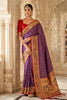 Purple Paithani Silk Saree Traditional Zari Border Designer Red Blouse