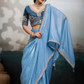 Light Blue Soft Silk Saree with Designer Embroidered Blouse Zari Border