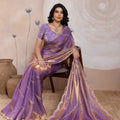 Lavender Purple Silk Saree Golden Zari Embroidery Matching Blouse