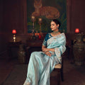 Sky Blue Silk Saree with Heavy Embroidered Border Designer Blouse