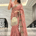 Dusty Pink Embroidered Silk Saree with Heavy Designer Border