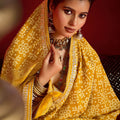 Designer Yellow Bandhani Print Saree with Traditional Border Festive Wear Saree
