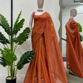 Rust Orange Swarovski Work Organza Designer Saree