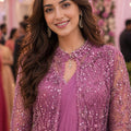 Purple Designer Ruffle Saree Sequins Embroidered Jacket Saree