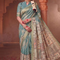 Sky Blue Banarasi Silk Saree with Printed Designer Pallu