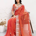 Orange Embroidered Georgette Saree with Matching Blouse Festive Wear