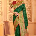 Elegant Green Banarasi Silk Saree Red Blouse Piece Perfect