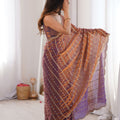 Purple Copper Organza Silk Embroidered Saree Zari Designer Blouse