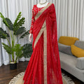 Red Georgette Saree with Gold Sequin Embroidered Blouse