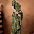 Olive Green Printed Silk Saree with Zari Work Designer Saree