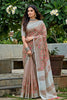 Beige Linen Cotton Saree with Floral Embroidery Woven Border