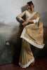 Gold and Pastel Green Silk Saree with White Lace Border
