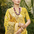Mustard Yellow Banarasi Silk Saree Woven Zari Work Festive Wear