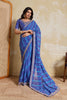 Blue Georgette Saree with Golden Embroidered Border Designer Blouse
