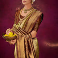 Traditional Gold Kanjivaram Silk Saree with Rich Zari Border