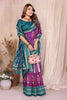 Purple And Teal Ikat Silk Saree with Traditional Weaving Saree