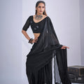 Black Organza Saree with Floral Embroidery Designer Party Wear Saree