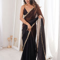 Black Organza Silk Saree with Designer Golden Lace Border