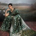 Bottle Green Banarasi Silk Saree Rich Gold Zari Weaving and Traditional Motifs