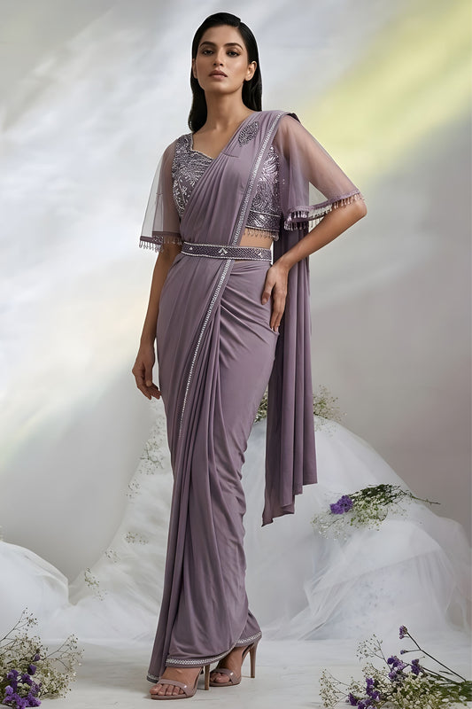 Mauve Ready to Wear Designer Saree with Embellished Blouse