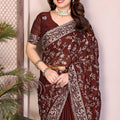 Wine Brown Designer Embroidered Saree Heavy Sequins Work