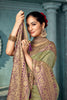 Olive Green Banarasi Silk Saree with Rich Zari Contrast Purple Border